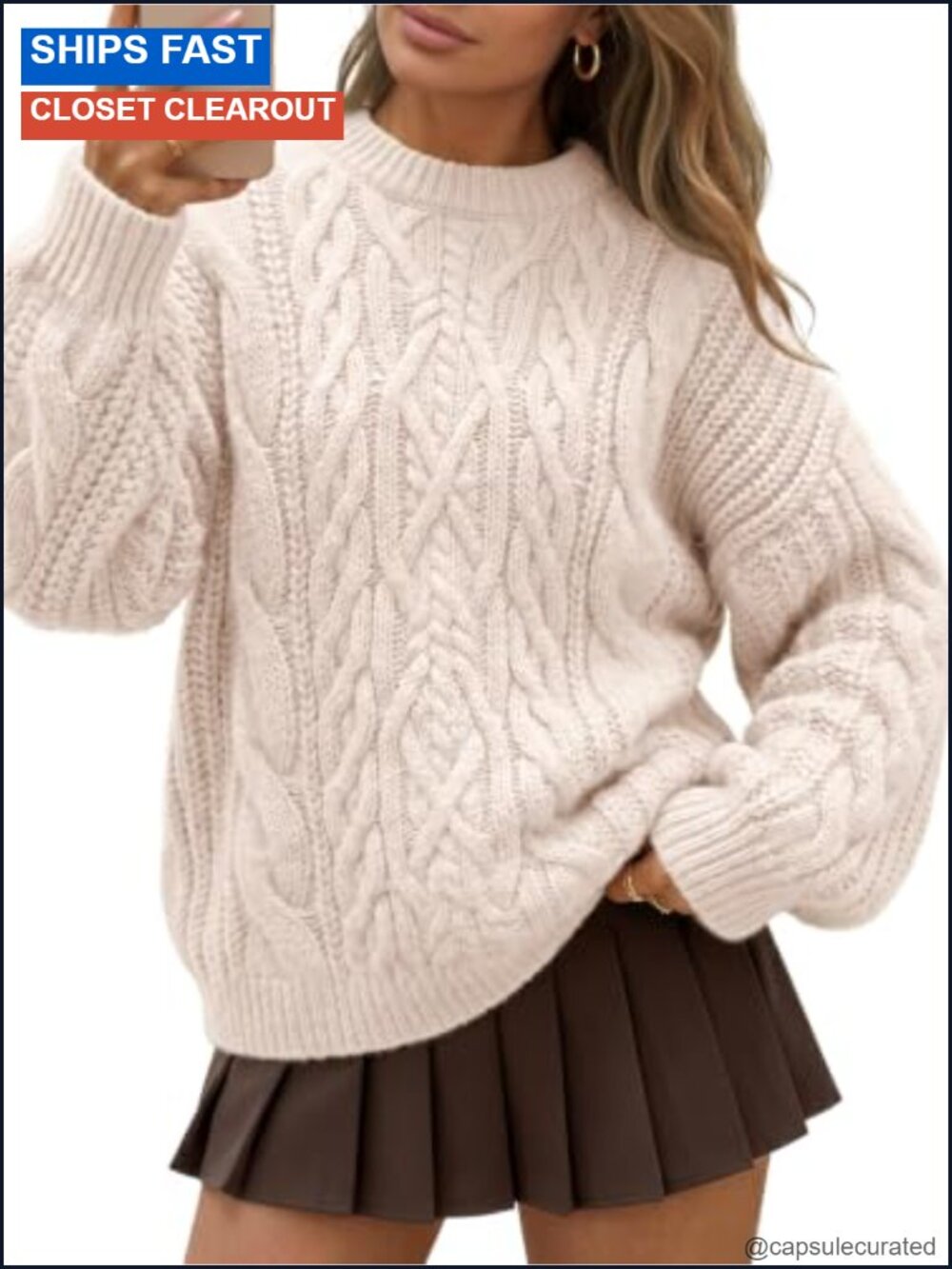 Oversized Cable Knit Chunky Sweater Long Sleeve Pullover